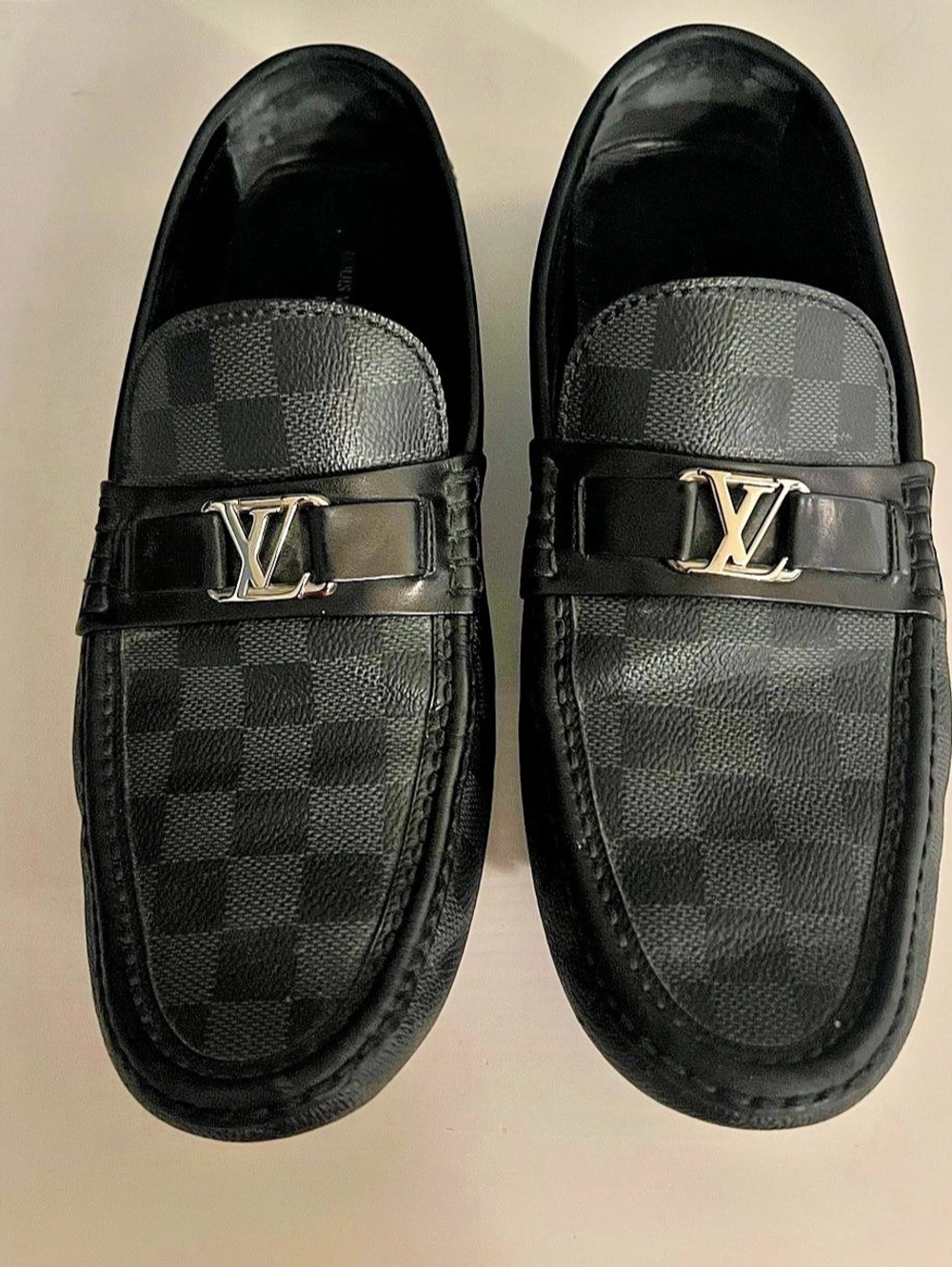 Louis Vuitton Hockenheim Moccasin Checkered Loafers in Black